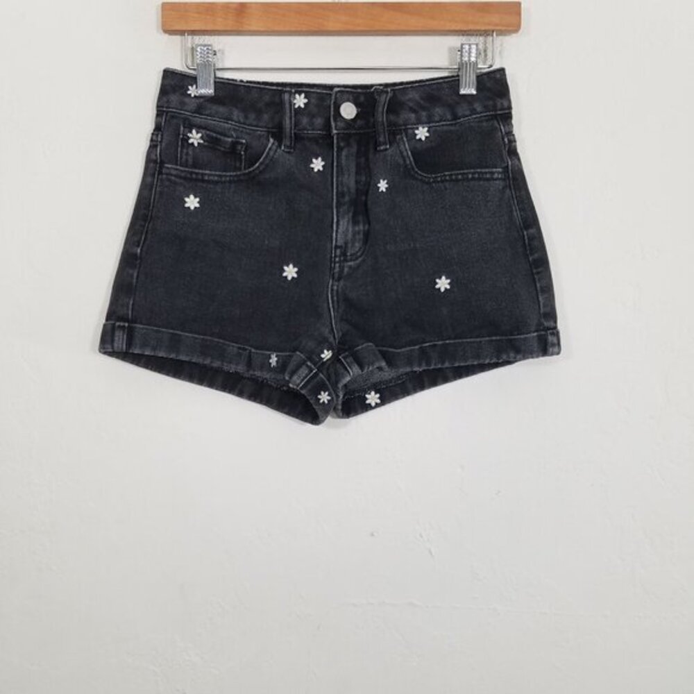 PacSun Mom Short Embroidered Floral Jean Shorts Black Size 25